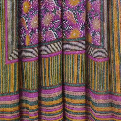 Sanskriti Vintage Purple Sarees Pure Georgette Silk Printed Sari Craft Sustainable Fabric