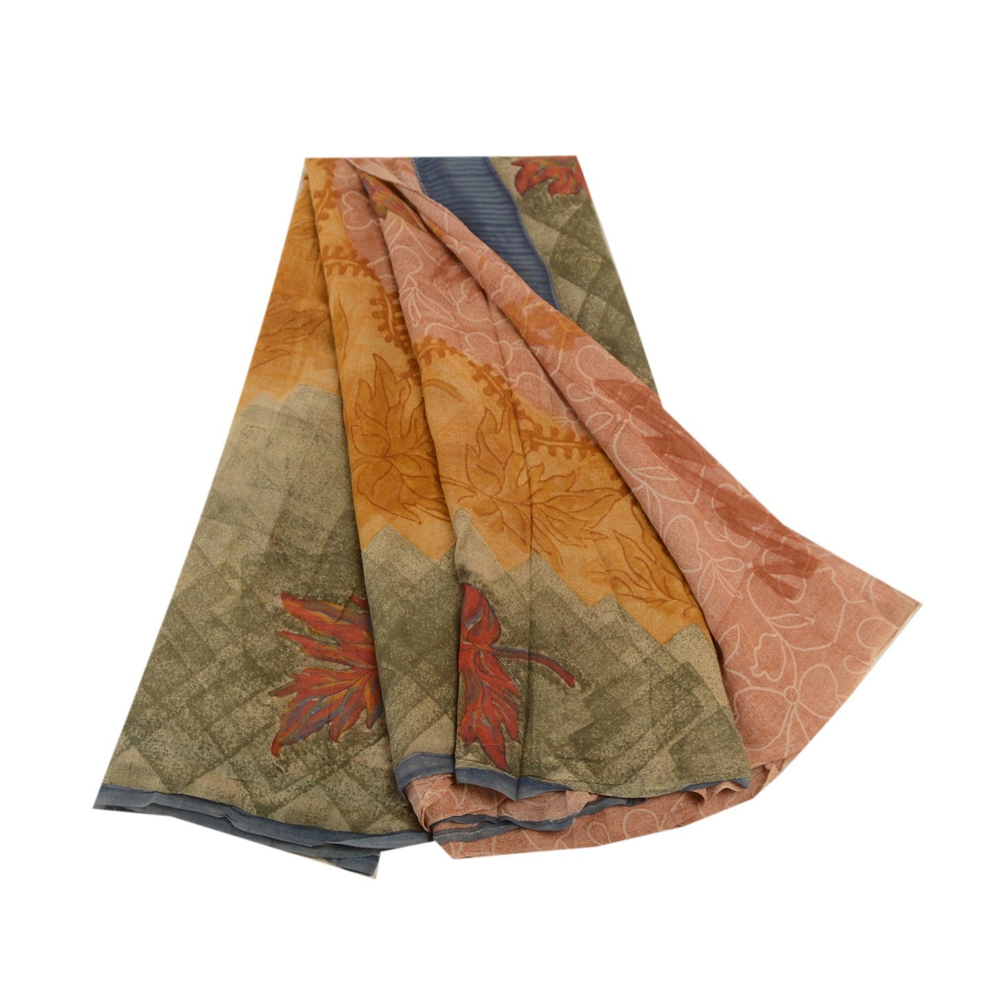 Sanskriti Vintage Peach Printed Sarees Pure Georgette Silk Sari 5yd Craft Fabric