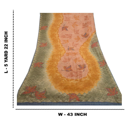 Sanskriti Vintage Peach Printed Sarees Pure Georgette Silk Sari 5yd Craft Fabric
