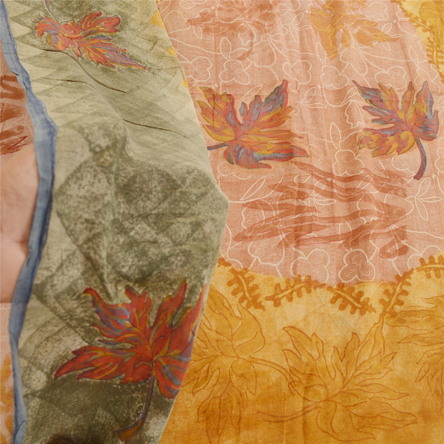 Sanskriti Vintage Peach Printed Sarees Pure Georgette Silk Sari 5yd Craft Fabric