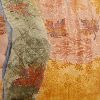 Sanskriti Vintage Peach Printed Sarees Pure Georgette Silk Sari 5yd Craft Fabric