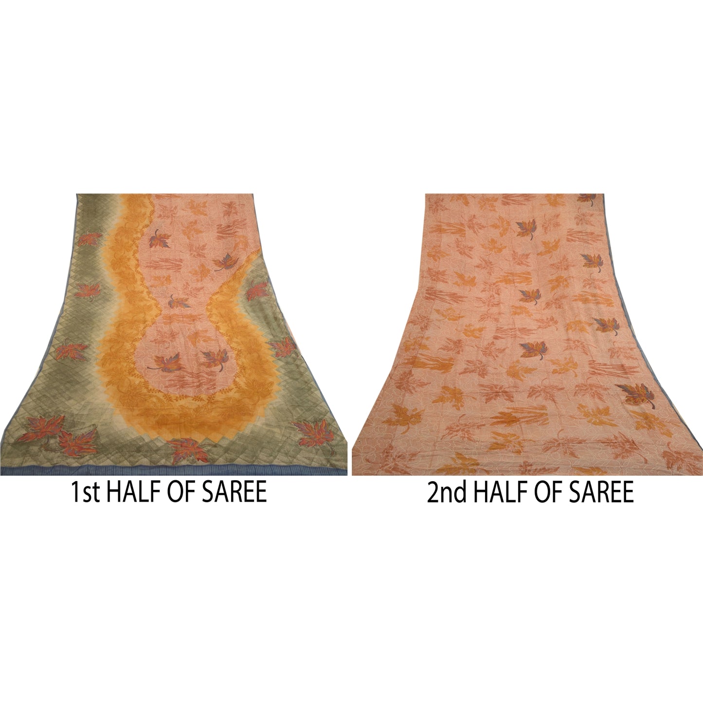 Sanskriti Vintage Peach Printed Sarees Pure Georgette Silk Sari 5yd Craft Fabric