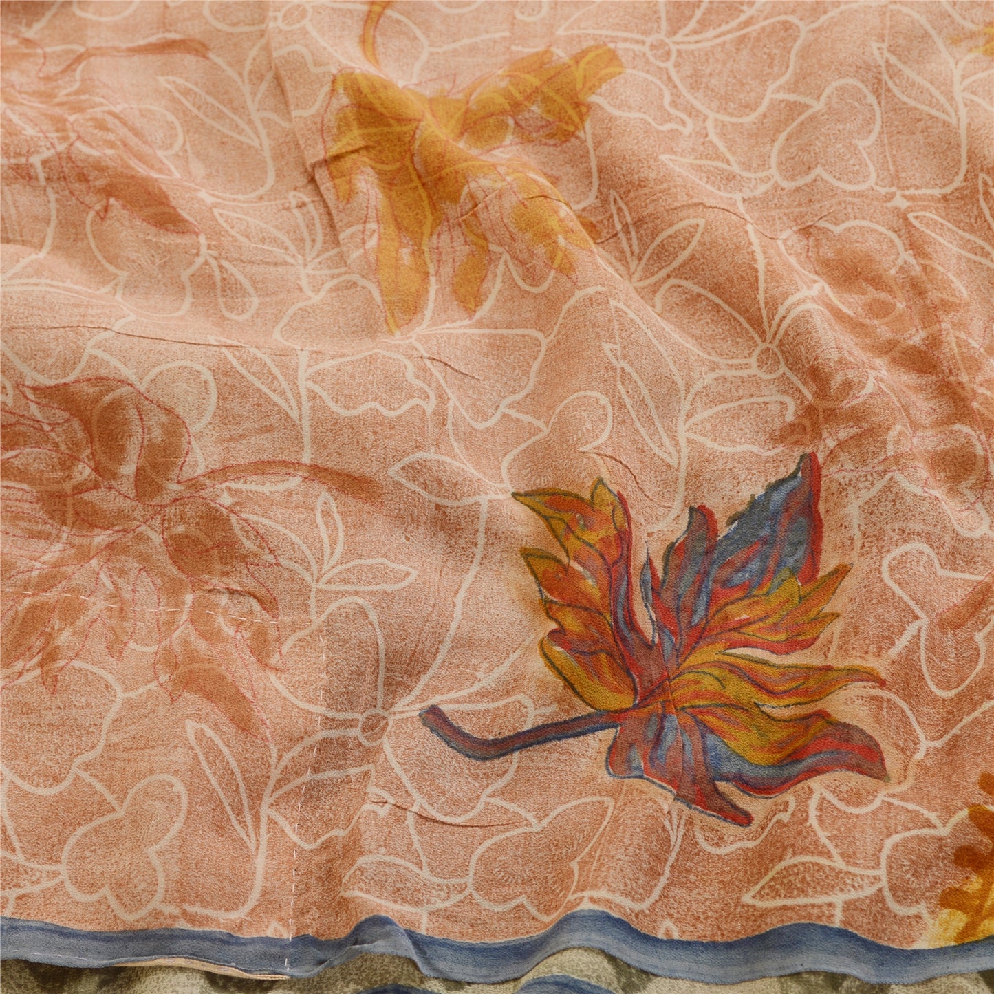 Sanskriti Vintage Peach Printed Sarees Pure Georgette Silk Sari 5yd Craft Fabric