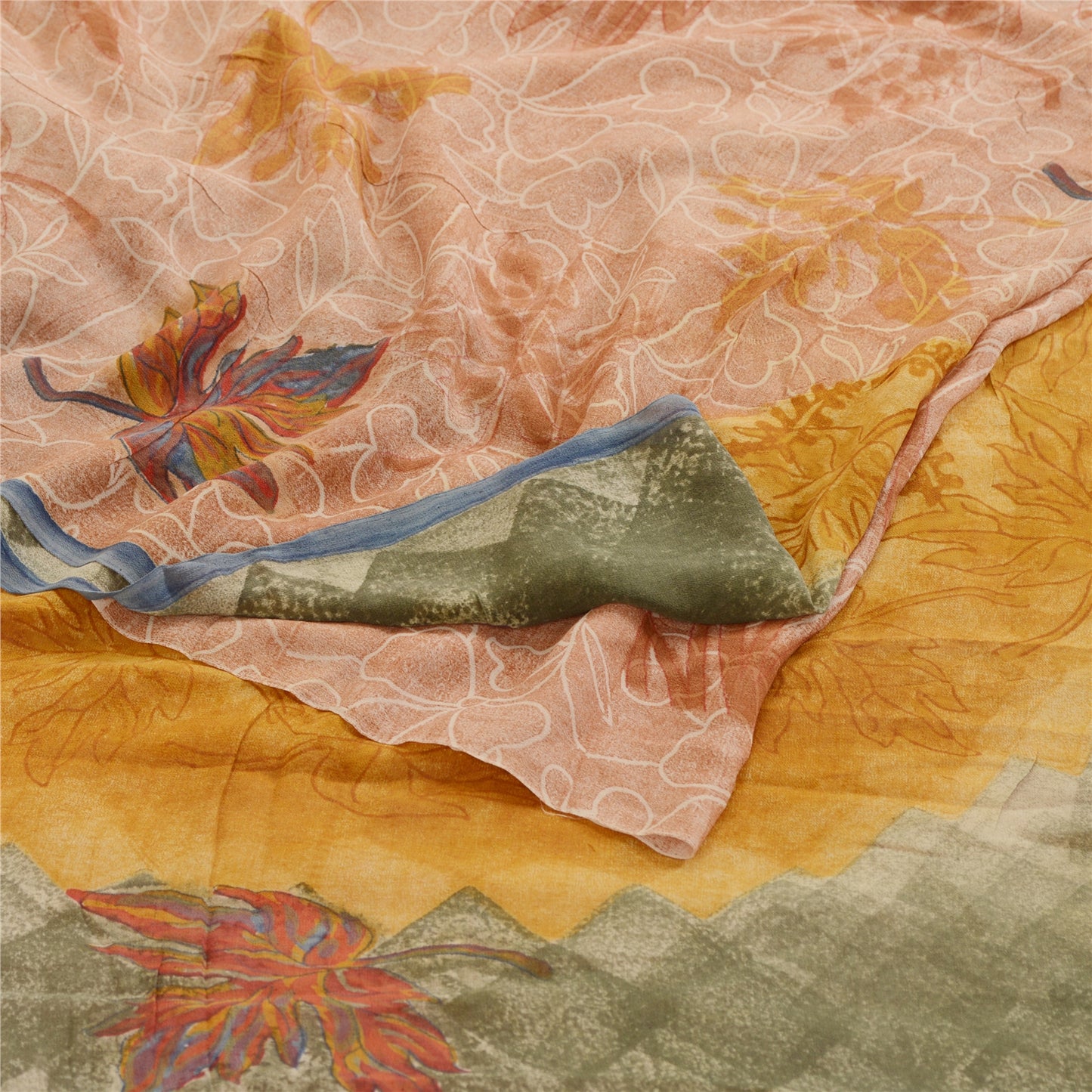 Sanskriti Vintage Peach Printed Sarees Pure Georgette Silk Sari 5yd Craft Fabric