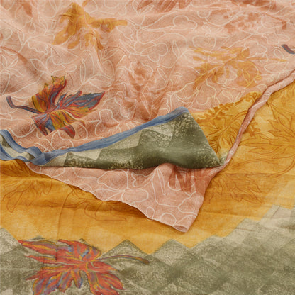 Sanskriti Vintage Peach Printed Sarees Pure Georgette Silk Sari 5yd Craft Fabric