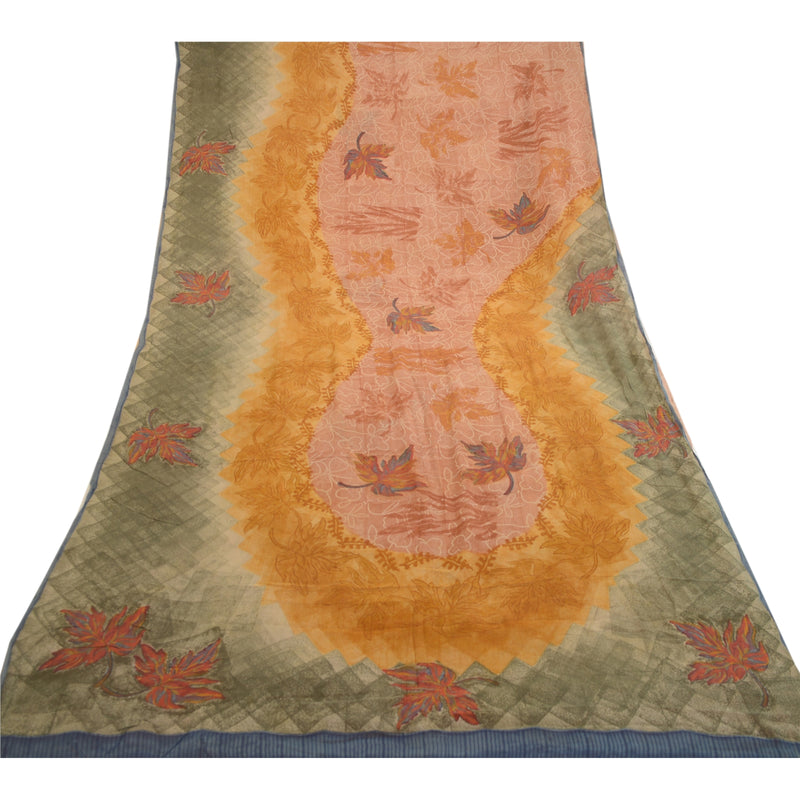 Sanskriti Vintage Peach Printed Sarees Pure Georgette Silk Sari 5yd Craft Fabric