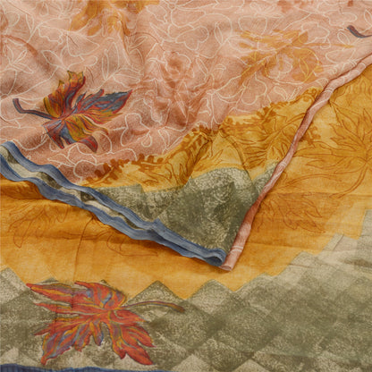 Sanskriti Vintage Peach Printed Sarees Pure Georgette Silk Sari 5yd Craft Fabric