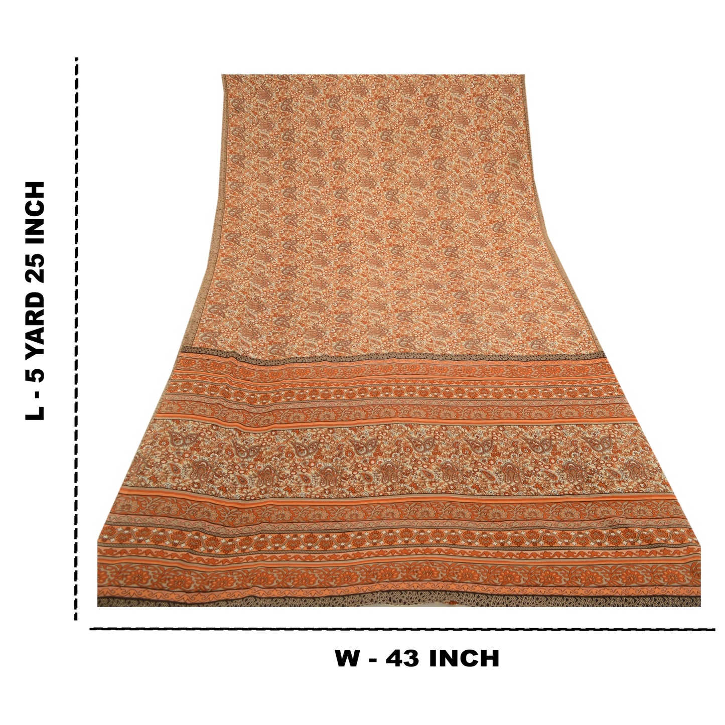 Sanskriti Vintage Sari Georgette Orange Indian Printed Sarees 5 Yd Soft Craft Fabric Create-Floral Dresses, Kaftans, Skirts, Tops
