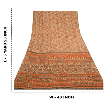 Sanskriti Vintage Sari Georgette Orange Indian Printed Sarees 5 Yd Soft Craft Fabric Create-Floral Dresses, Kaftans, Skirts, Tops