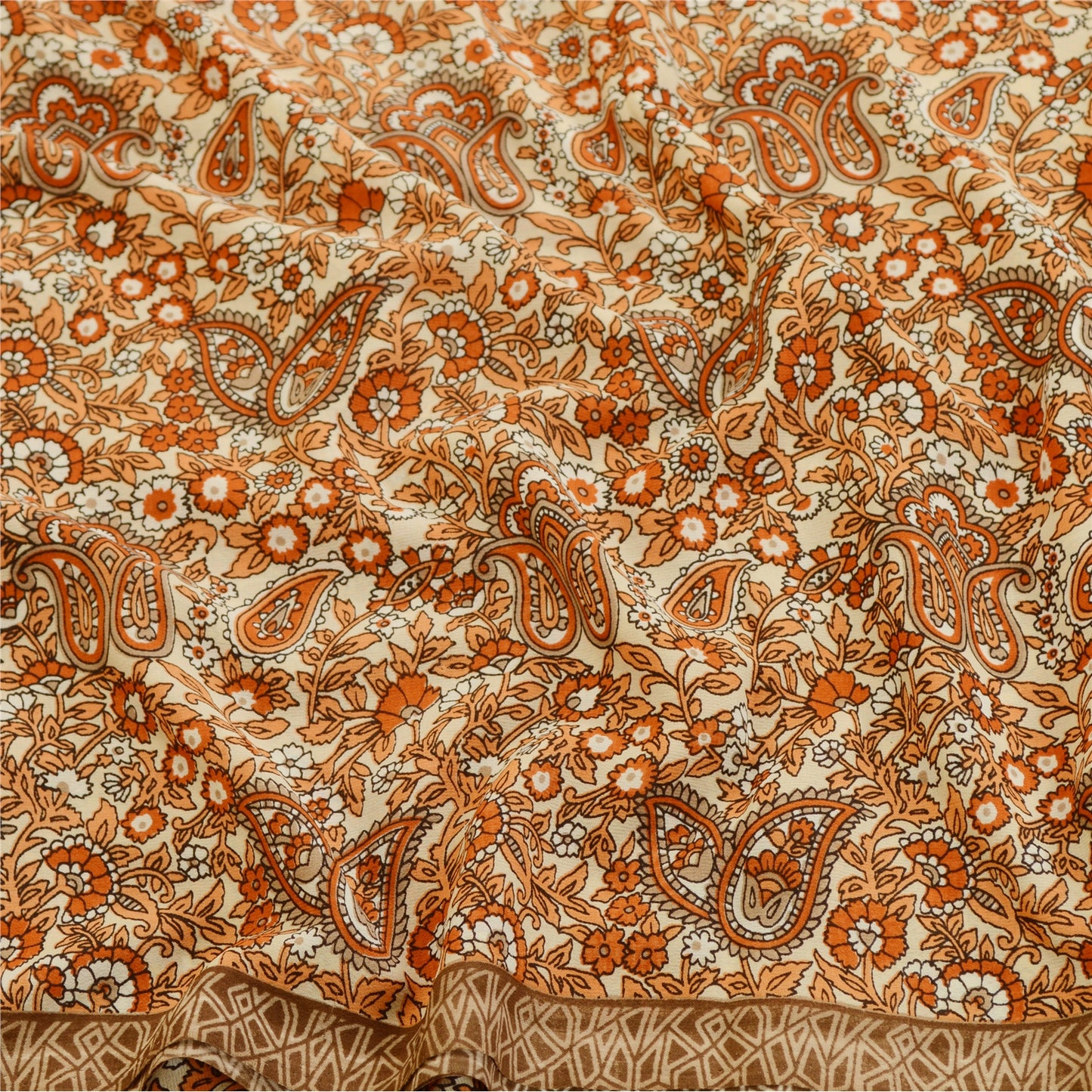 Sanskriti Vintage Sari Georgette Orange Indian Printed Sarees 5 Yd Soft Craft Fabric Create-Floral Dresses, Kaftans, Skirts, Tops