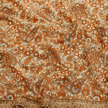Sanskriti Vintage Sari Georgette Orange Indian Printed Sarees 5 Yd Soft Craft Fabric Create-Floral Dresses, Kaftans, Skirts, Tops