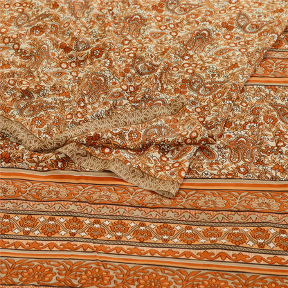 Sanskriti Vintage Sari Georgette Orange Indian Printed Sarees 5 Yd Soft Craft Fabric Create-Floral Dresses, Kaftans, Skirts, Tops