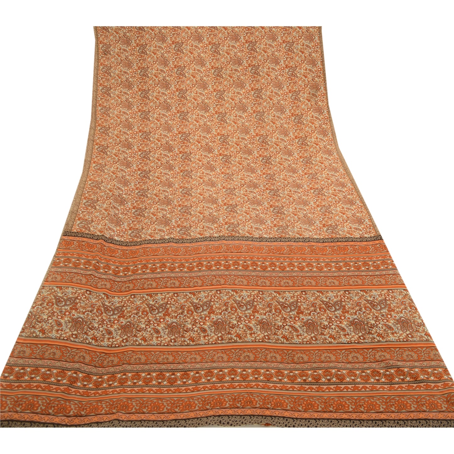 Sanskriti Vintage Sari Georgette Orange Indian Printed Sarees 5 Yd Soft Craft Fabric Create-Floral Dresses, Kaftans, Skirts, Tops
