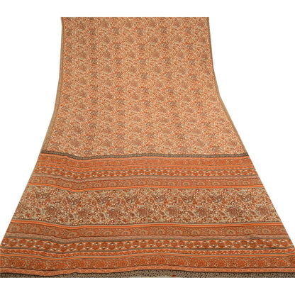 Sanskriti Vintage Sari Georgette Orange Indian Printed Sarees 5 Yd Soft Craft Fabric Create-Floral Dresses, Kaftans, Skirts, Tops