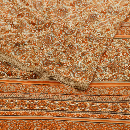 Sanskriti Vintage Sari Georgette Orange Indian Printed Sarees 5 Yd Soft Craft Fabric Create-Floral Dresses, Kaftans, Skirts, Tops