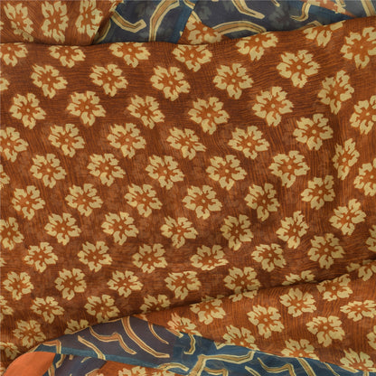 Sanskriti Vintage Floral Printed Georgette Silk Saree - Rusty Orange & Grey Fabric by Indian Heritage Textile Craft Supplies Material