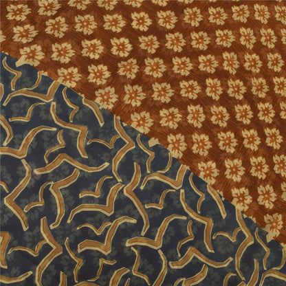 Sanskriti Vintage Floral Printed Georgette Silk Saree - Rusty Orange & Grey Fabric by Indian Heritage Textile Craft Supplies Material