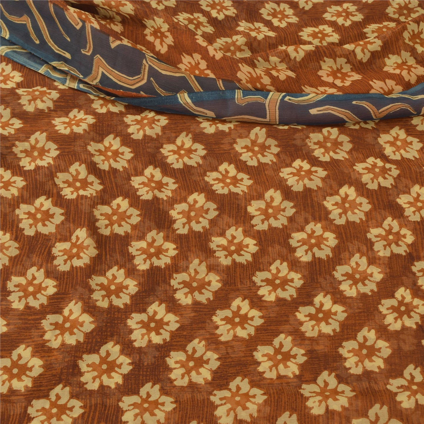 Sanskriti Vintage Floral Printed Georgette Silk Saree - Rusty Orange & Grey Fabric by Indian Heritage Textile Craft Supplies Material