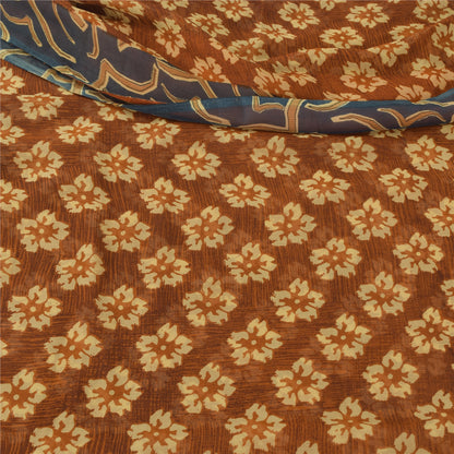 Sanskriti Vintage Floral Printed Georgette Silk Saree - Rusty Orange & Grey Fabric by Indian Heritage Textile Craft Supplies Material