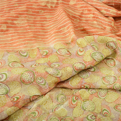 Sanskriti Vintage Sari Pure Georgette Silk Red Printed Woven Saree 5Yd Craft Fabric Floral Recycled For Quilting Felting, Home Decor