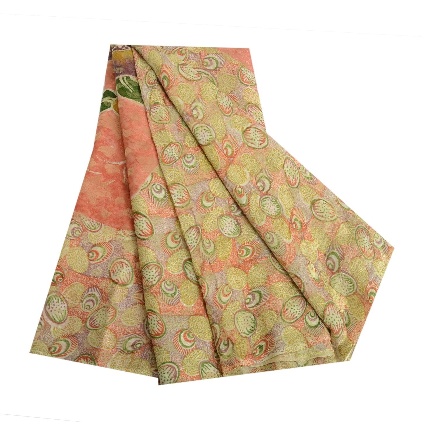 Sanskriti Vintage Sari Pure Georgette Silk Red Printed Woven Saree 5Yd Craft Fabric Floral Recycled For Quilting Felting, Home Decor