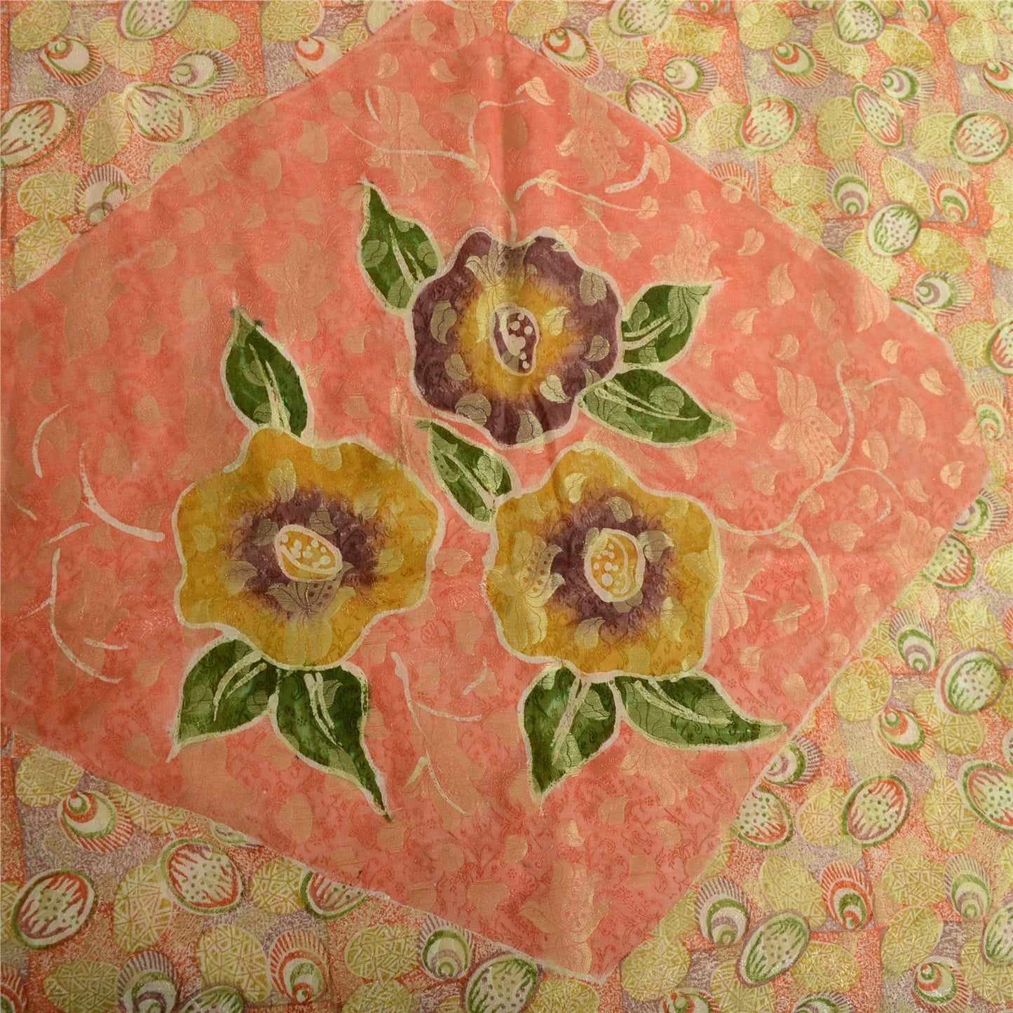 Sanskriti Vintage Sari Pure Georgette Silk Red Printed Woven Saree 5Yd Craft Fabric Floral Recycled For Quilting Felting, Home Decor