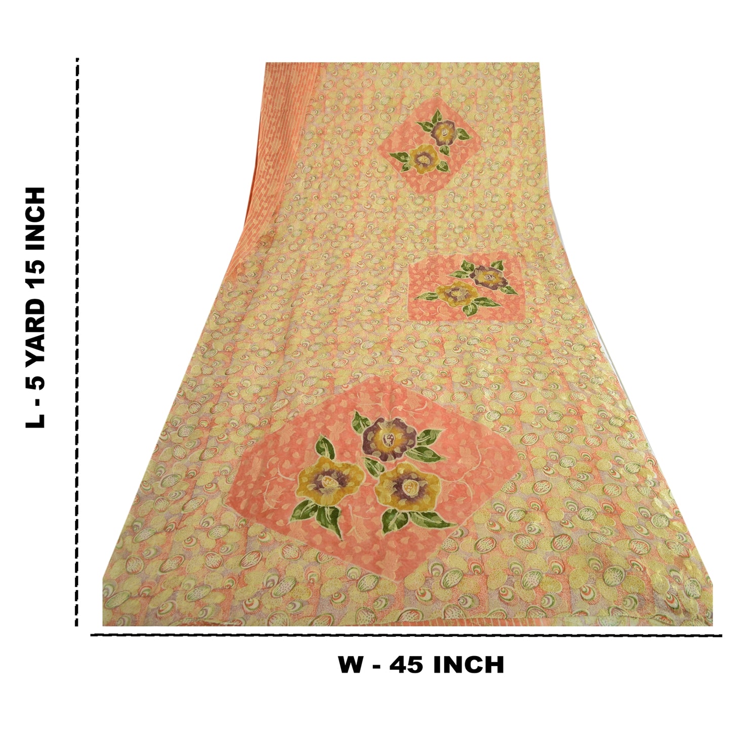 Sanskriti Vintage Sari Pure Georgette Silk Red Printed Woven Saree 5Yd Craft Fabric Floral Recycled For Quilting Felting, Home Decor
