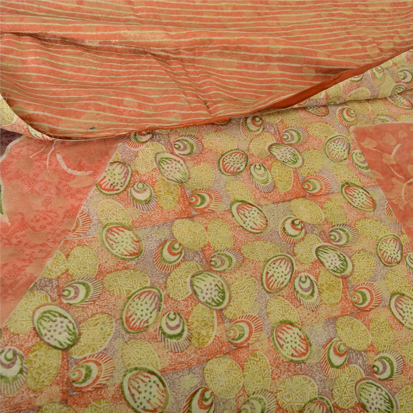 Sanskriti Vintage Sari Pure Georgette Silk Red Printed Woven Saree 5Yd Craft Fabric Floral Recycled For Quilting Felting, Home Decor