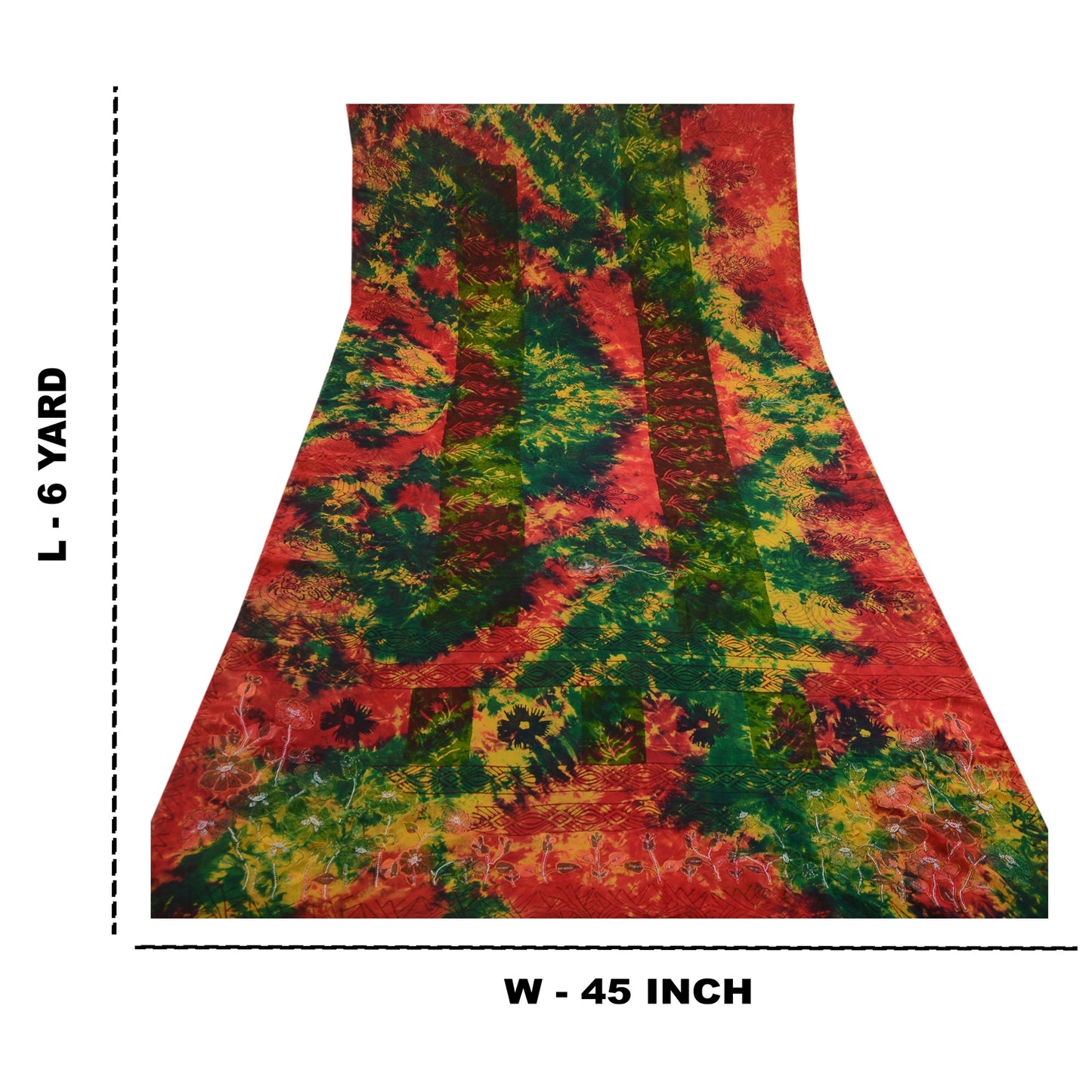 Sanskriti Vintage Red Tie-Dye Hand Beaded Sarees Pure Georgette Silk Sari Sustainable Fabric