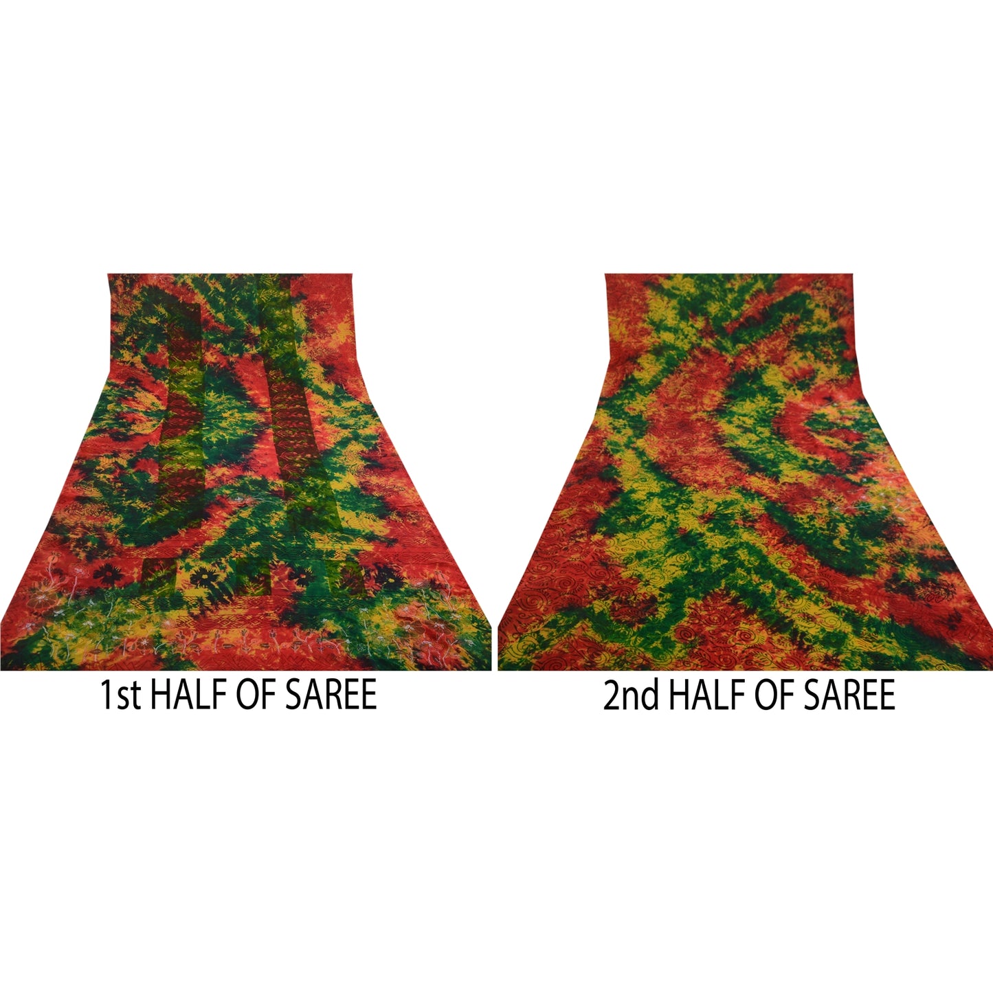 Sanskriti Vintage Red Tie-Dye Hand Beaded Sarees Pure Georgette Silk Sari Sustainable Fabric