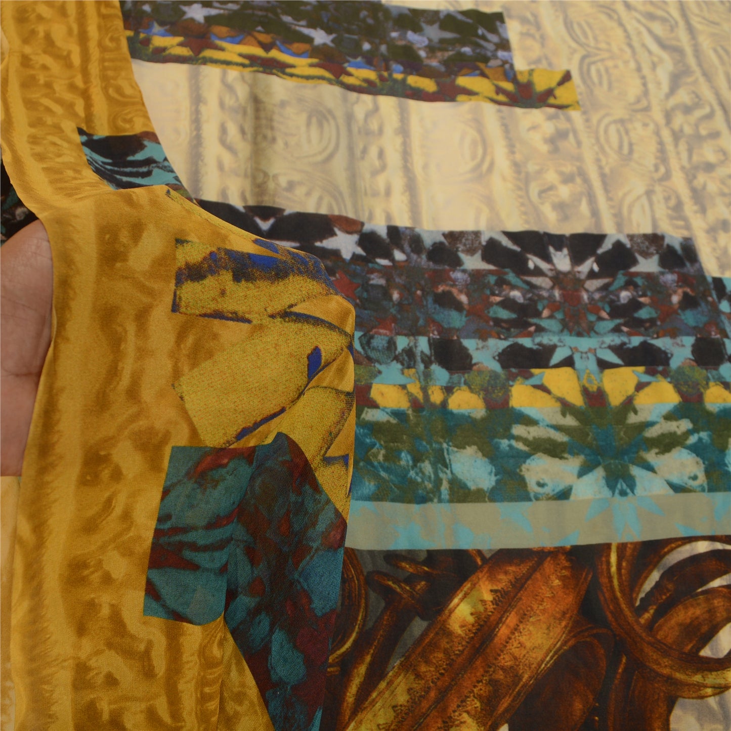 Sanskriti Vintage Ivory Digital Printed Sarees Pure Georgette Silk Sari Sustainable Fabric