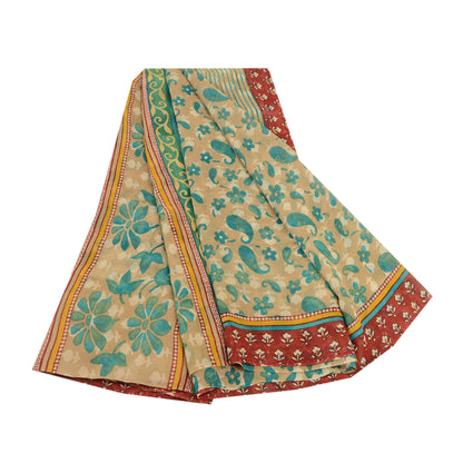 Сари Sanskriti Vintage Green Printed Sarees из чистого шелка-жоржета 5 ярдов, ткань для рукоделия из экологически чистой ткани
