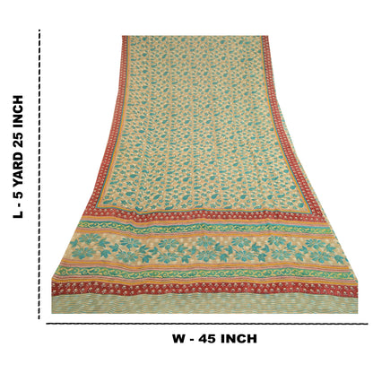 Сари Sanskriti Vintage Green Printed Sarees из чистого шелка-жоржета 5 ярдов, ткань для рукоделия из экологически чистой ткани