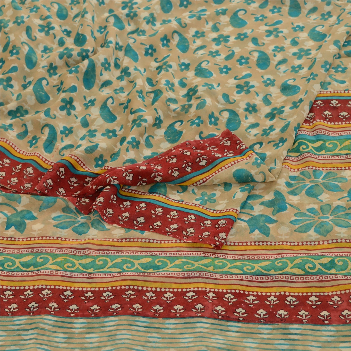 Сари Sanskriti Vintage Green Printed Sarees из чистого шелка-жоржета 5 ярдов, ткань для рукоделия из экологически чистой ткани