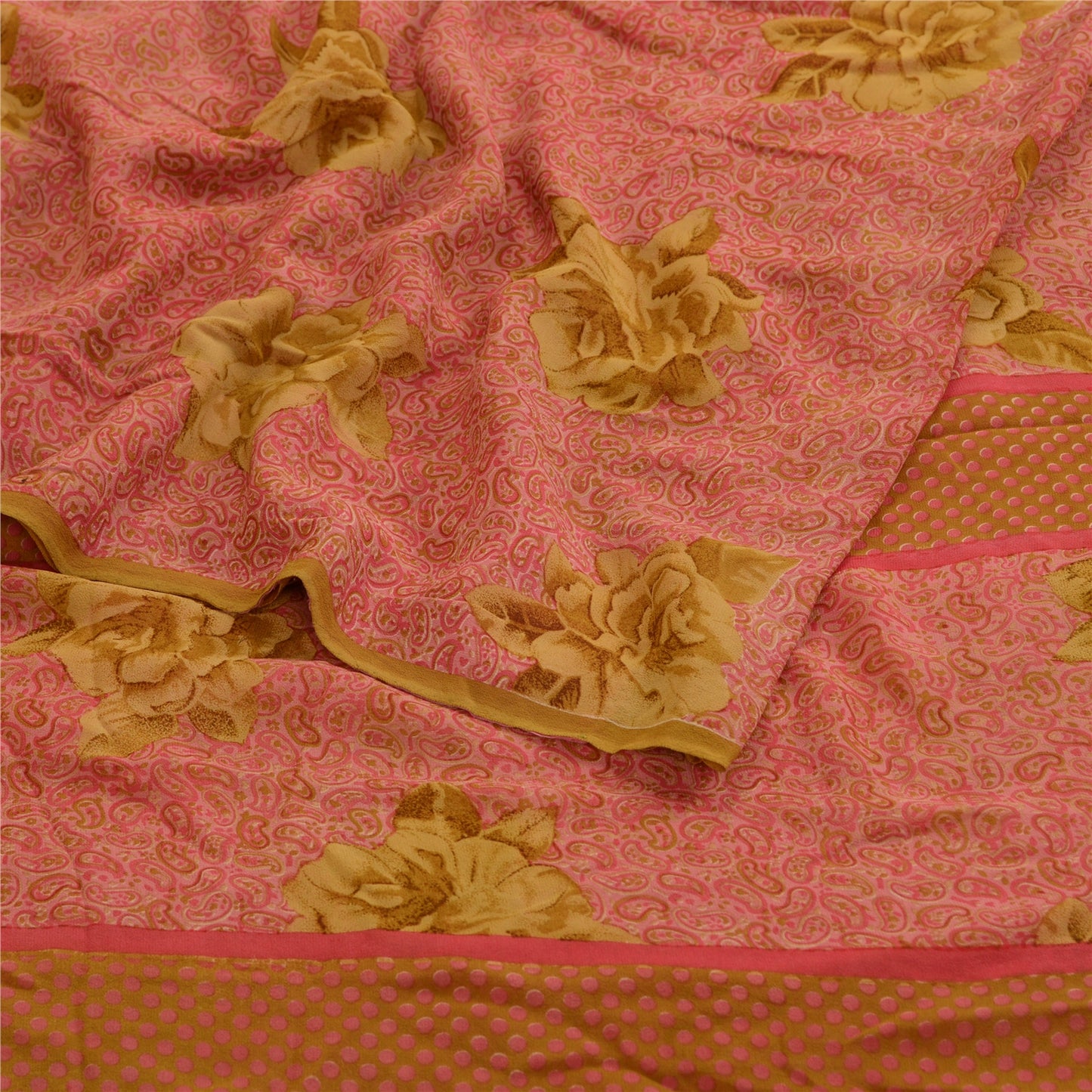 Sanskriti Vintage Pink Sarees Pure Georgette Silk Printed Sari Soft Craft Sustainable Fabric