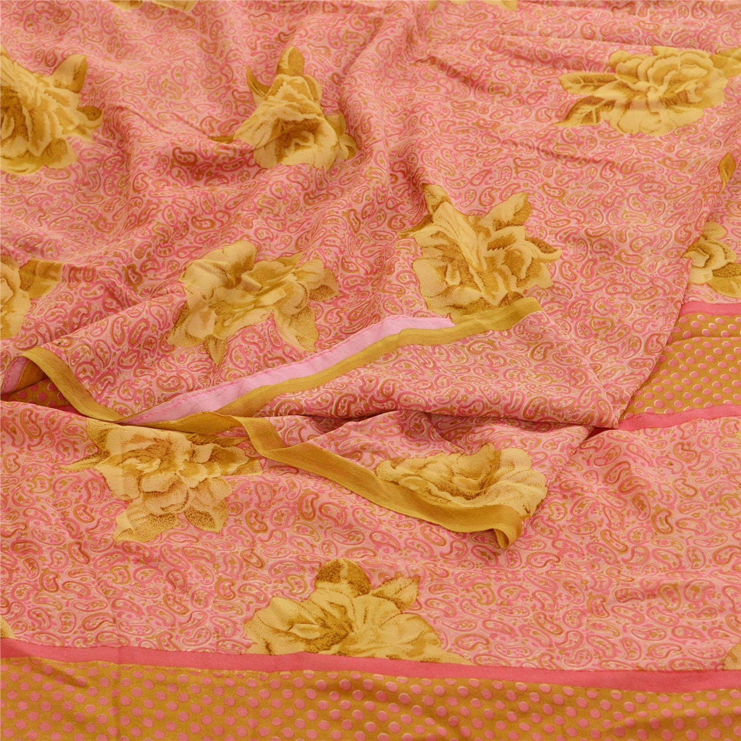 Sanskriti Vintage Pink Sarees Pure Georgette Silk Printed Sari Soft Craft Sustainable Fabric