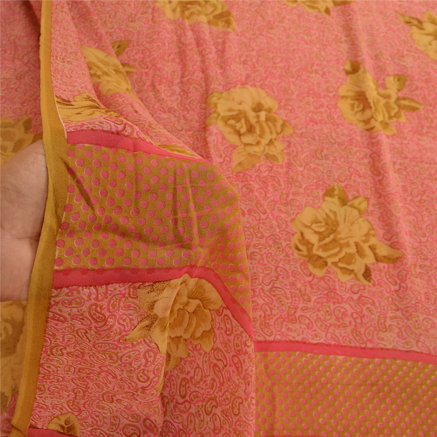 Sanskriti Vintage Pink Sarees Pure Georgette Silk Printed Sari Soft Craft Sustainable Fabric