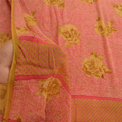 Sanskriti Vintage Pink Sarees Pure Georgette Silk Printed Sari Soft Craft Sustainable Fabric