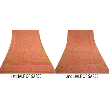 Sanskriti Vintage Pink Sarees Pure Georgette Silk Printed Sari Soft Craft Sustainable Fabric