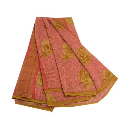 Sanskriti Vintage Pink Sarees Pure Georgette Silk Printed Sari Soft Craft Sustainable Fabric