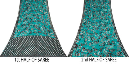 Sanskriti Vintage Saree Blue Pure Georgette Floral Geometric Printed Sari Fabric