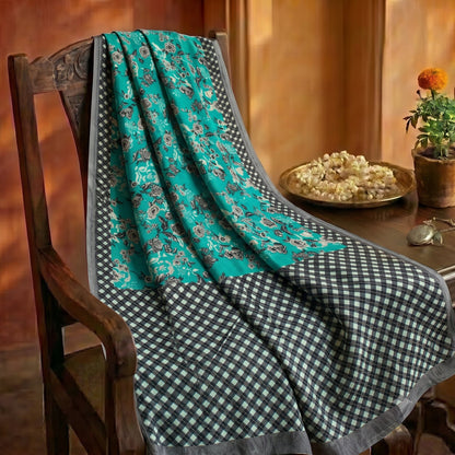 Sanskriti Vintage Saree Blue Pure Georgette Floral Geometric Printed Sari Fabric