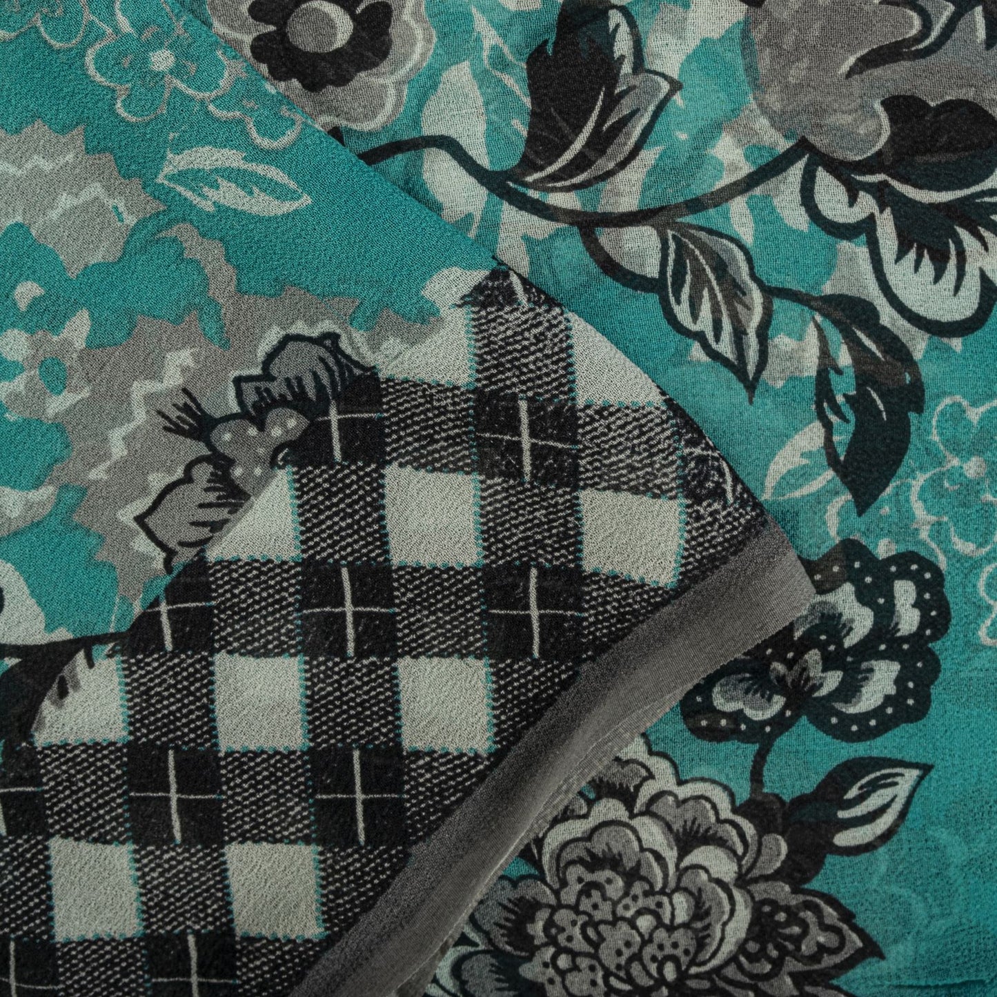 Sanskriti Vintage Saree Blue Pure Georgette Floral Geometric Printed Sari Fabric