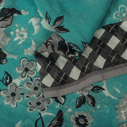 Sanskriti Vintage Saree Blue Pure Georgette Floral Geometric Printed Sari Fabric