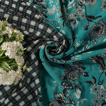 Sanskriti Vintage Saree Blue Pure Georgette Floral Geometric Printed Sari Fabric
