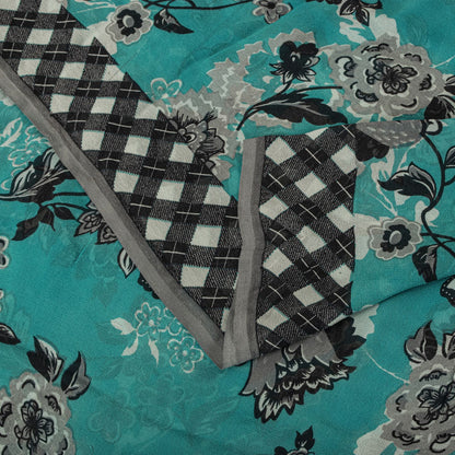 Sanskriti Vintage Saree Blue Pure Georgette Floral Geometric Printed Sari Fabric