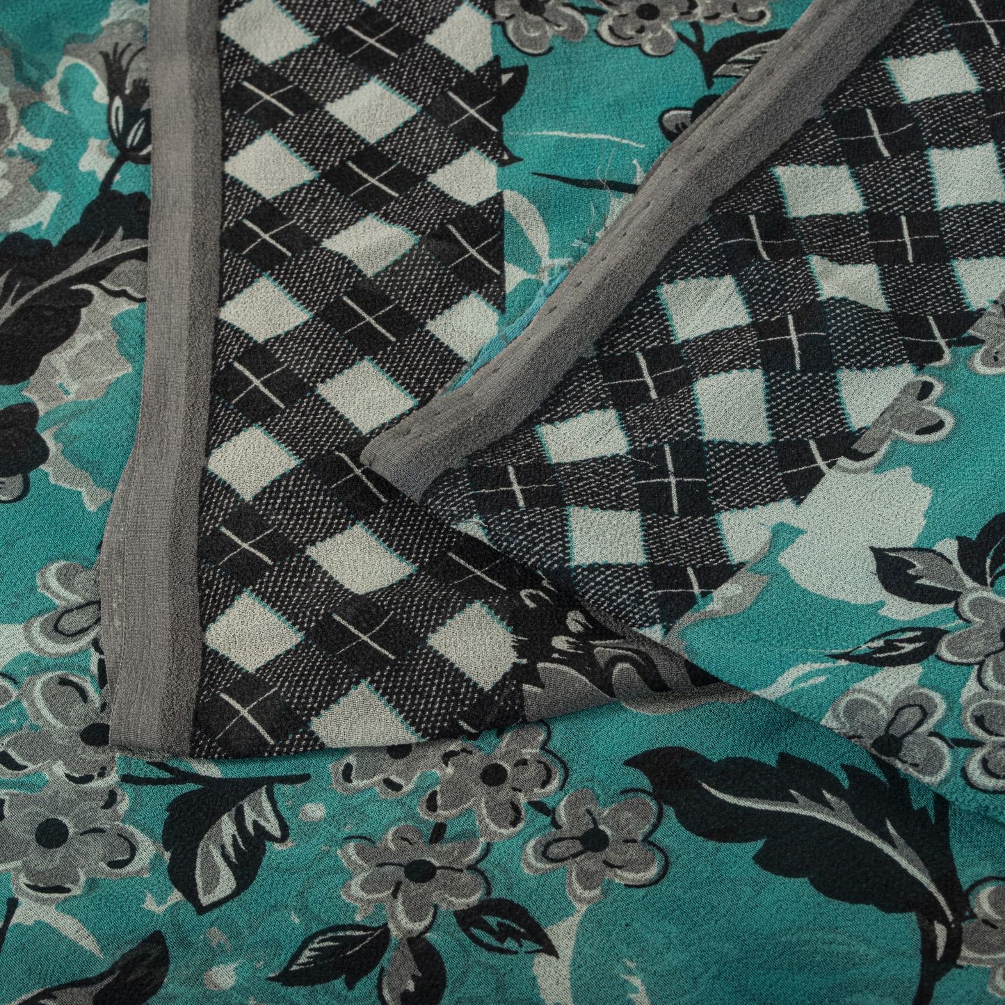 Sanskriti Vintage Saree Blue Pure Georgette Floral Geometric Printed Sari Fabric