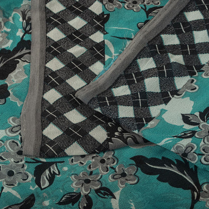 Sanskriti Vintage Saree Blue Pure Georgette Floral Geometric Printed Sari Fabric