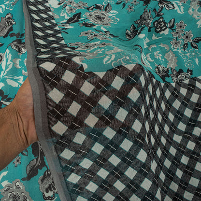 Sanskriti Vintage Saree Blue Pure Georgette Floral Geometric Printed Sari Fabric