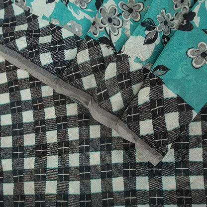 Sanskriti Vintage Saree Blue Pure Georgette Floral Geometric Printed Sari Fabric